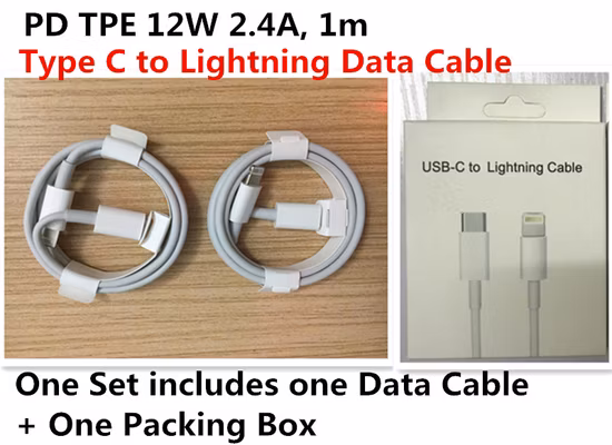 Pd 12W 2.4A Type C para carregador rápido relâmpago cabo de dados de carregamento para Apple iPhone 6 7 8 X 11 6s 6p 6sp 7p 8p